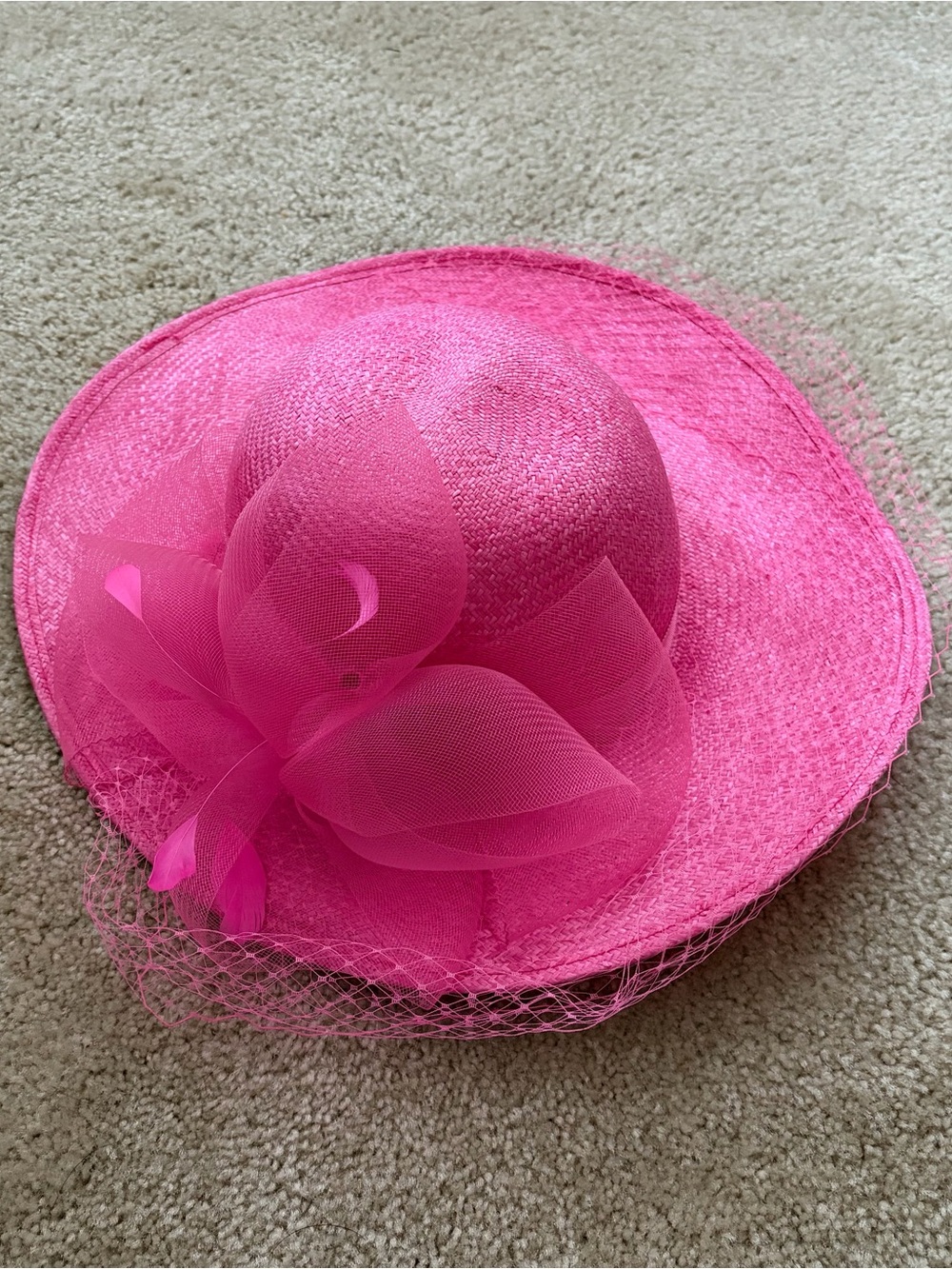 Hot Pink Statement Hat w/ Tulle Bow
